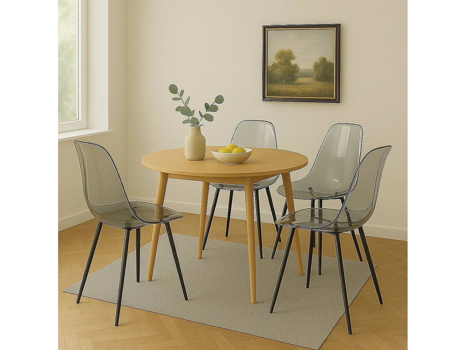 Conjunto de 4 cadeiras Dabdalhad, Poltrona PET, Cadeira de jantar ergonómica, Assento de reunião, 53x46h81 cm, Fumé