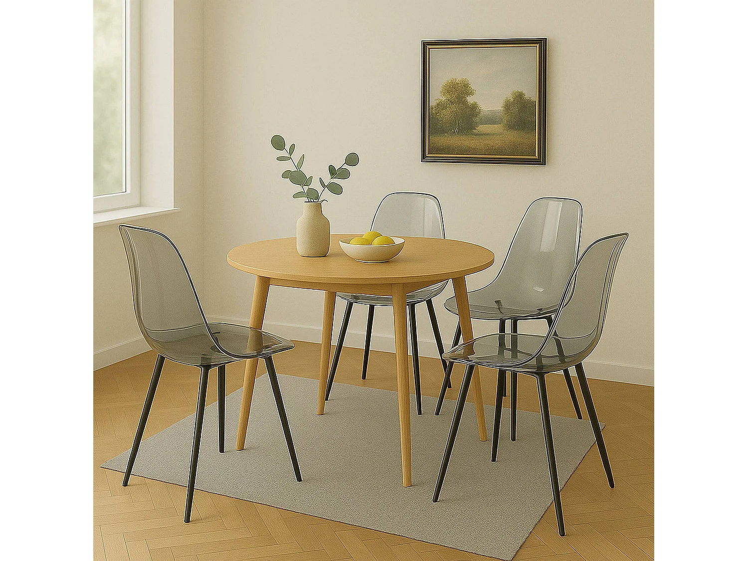 Lot de 4 chaises Agate, fauteuil PET, Chaise de salle à manger ergonomique, Siège de réunion, 53x46h81 cm, Fumée