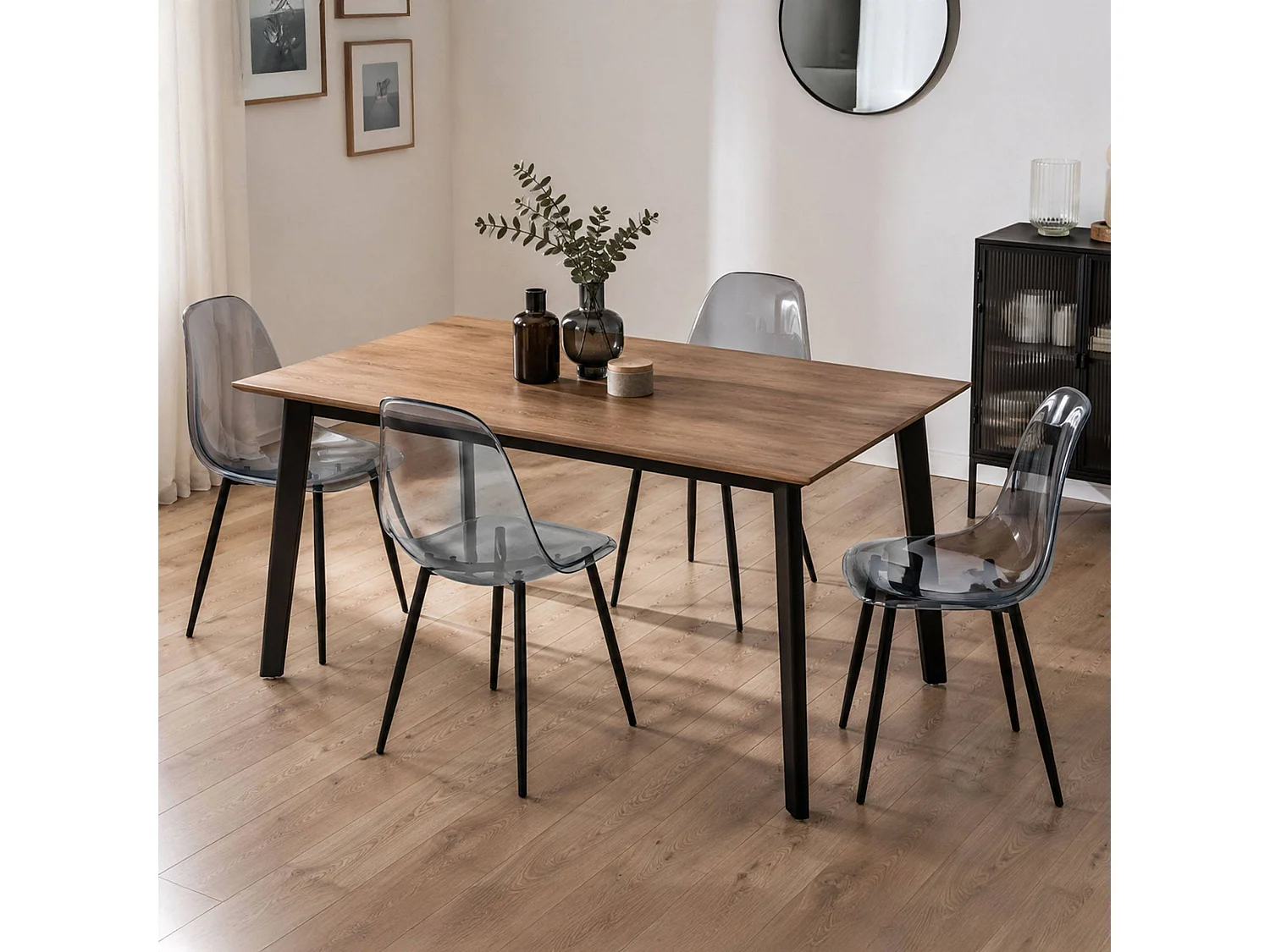 Set van 4 Dabdalhad Stoelen, PET Fauteuil, Ergonomische Eetkamerstoel, Vergaderstoel, 53x46h81 cm, Fumé