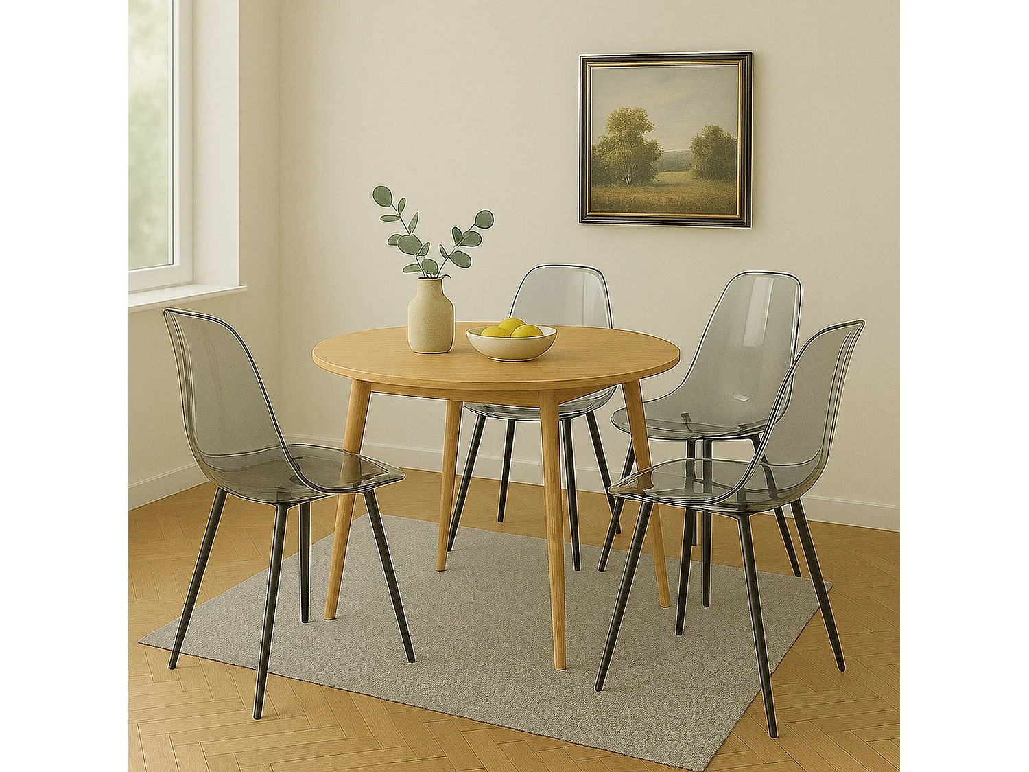 Set van 4 Dabdalhad Stoelen, PET Fauteuil, Ergonomische Eetkamerstoel, Vergaderstoel, 53x46h81 cm, Fumé