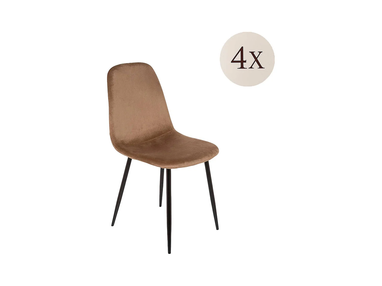 Ensemble de 4 chaises Pismo, Fauteuil recouvert de velours, Chaise de salle à manger rembourrée, Siège de réunion, 45x56h87 cm, Sable
