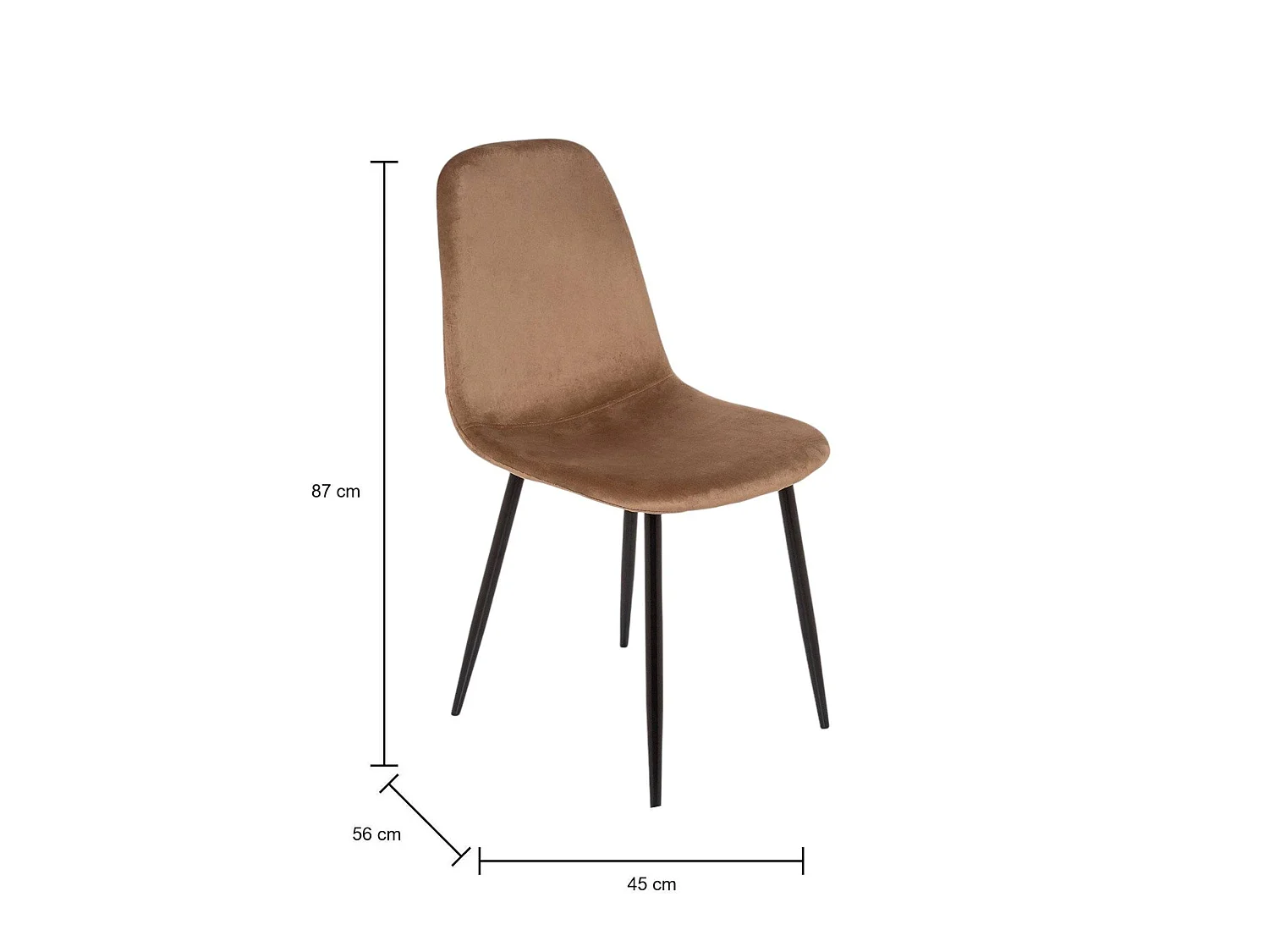 Ensemble de 4 chaises Pismo, Fauteuil recouvert de velours, Chaise de salle à manger rembourrée, Siège de réunion, 45x56h87 cm, Sable