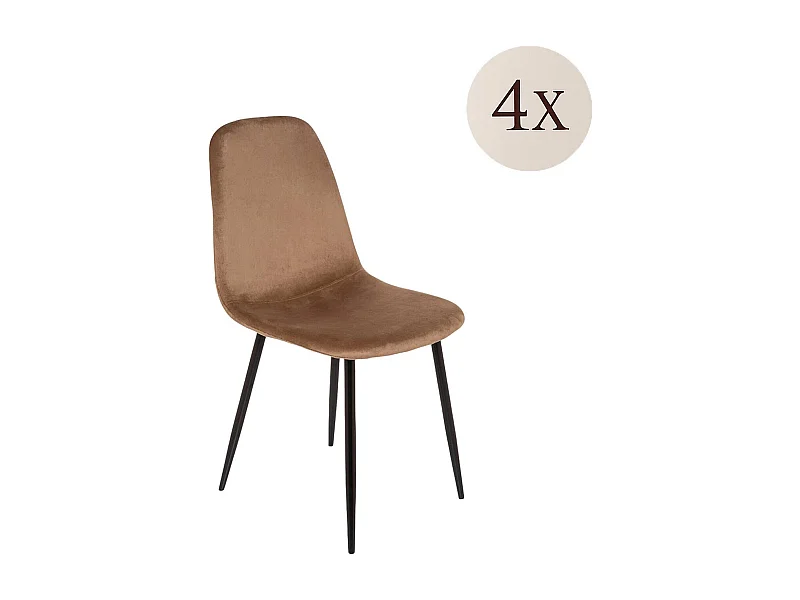 Ensemble de 4 chaises Pismo, Fauteuil recouvert de velours, Chaise de salle à manger rembourrée, Siège de réunion, 45x56h87 cm, Sable