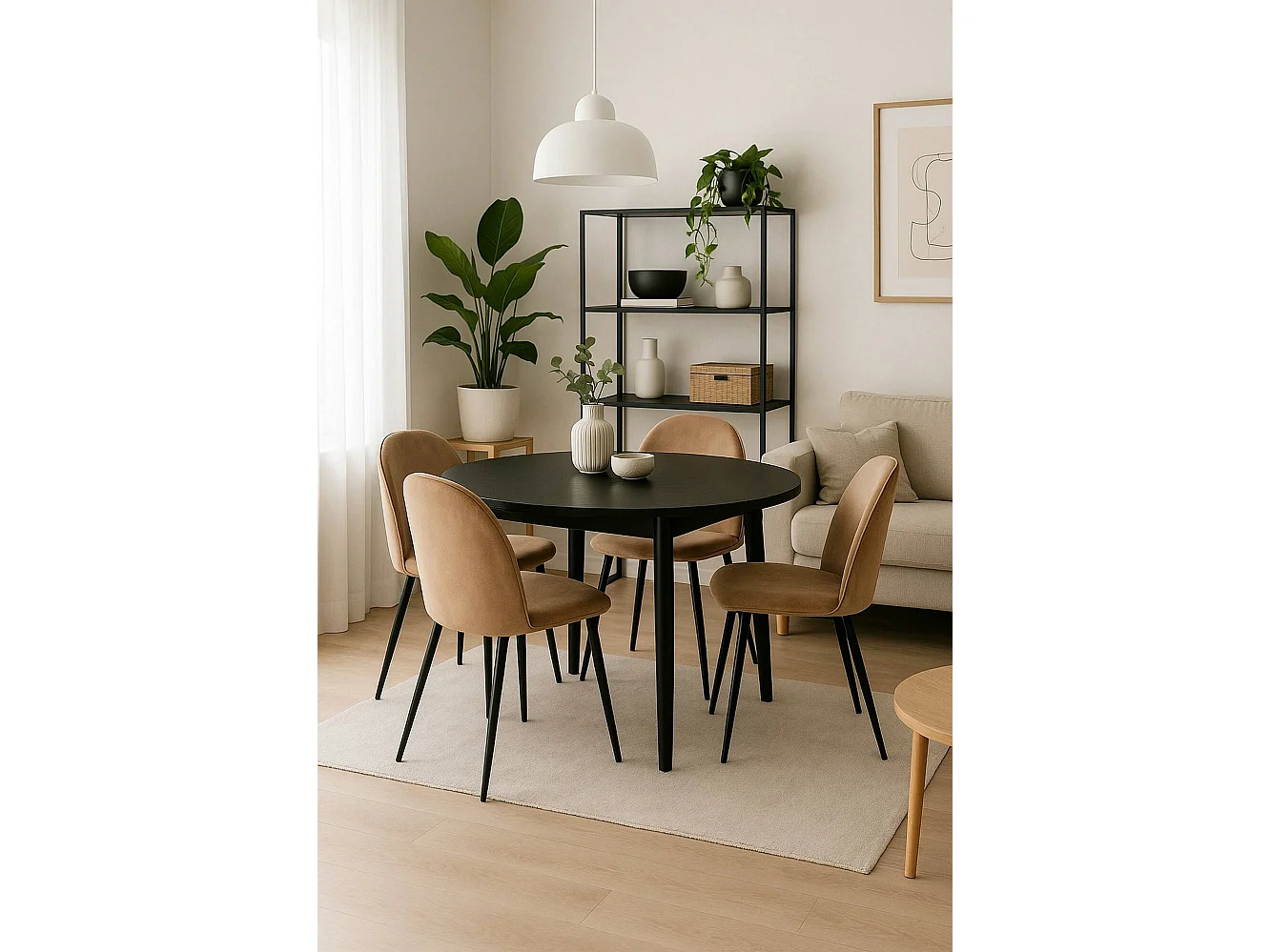 Set van 4 Dabruzzes-stoelen, met fluwelen beklede fauteuil, gewatteerde eetkamerstoel, 51x54h82 cm, Zand