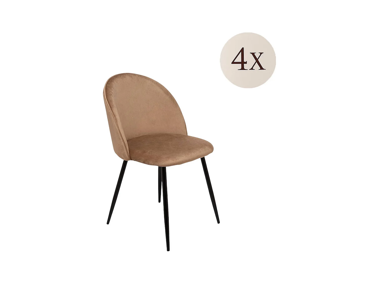 Ensemble de 4 chaises Stinson, Fauteuil recouvert de velours, Chaise de salle à manger rembourrée, Siège de réunion, 51x54h82 cm, Sable