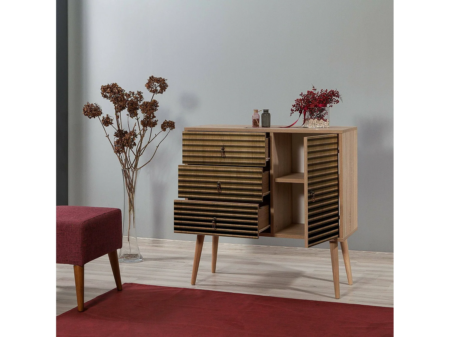 Commode Anser, Commode polyvalente, Commode de chambre, Meuble avec tiroirs, 90x40h90 cm, Chêne