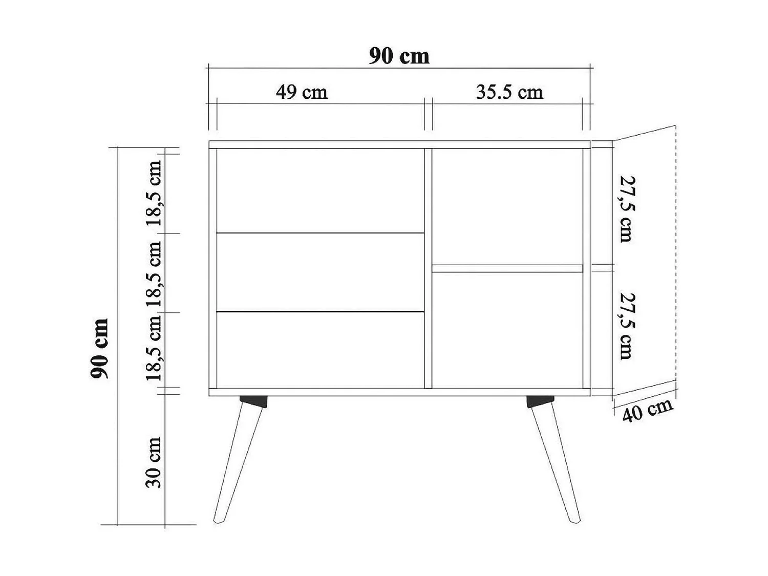 Commode Anser, Commode polyvalente, Commode de chambre, Meuble avec tiroirs, 90x40h90 cm, Chêne