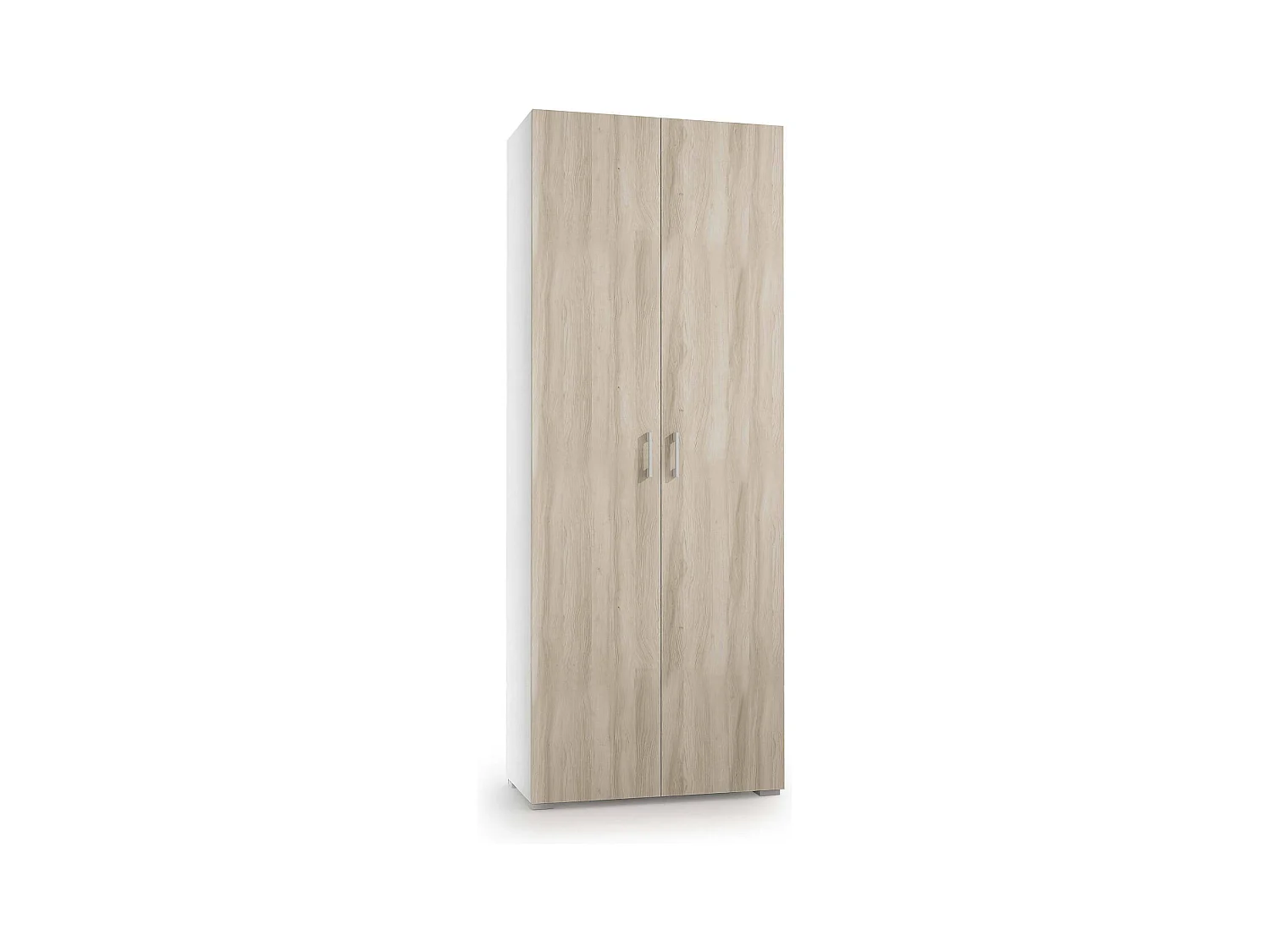 Ginestra multifunctionele kledingkast, lineaire kast met 2 draaideuren, kledingkast met 6 planken, modern schoenenrek, 100% Made in Italy, 72x37h195 cm, iep en wit