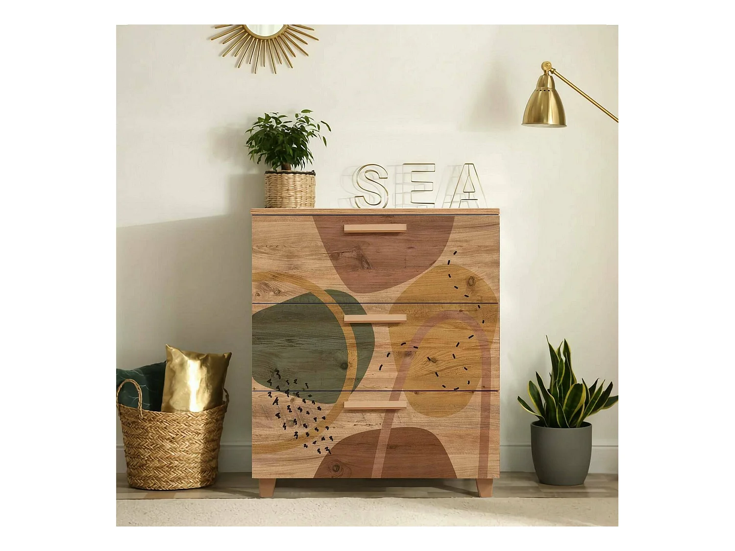 Kommode Dpetruzz, Mehrzweckkommode, Schlafzimmerkommode, Schrank mit Schubladen, 80x43h95 cm, Eiche