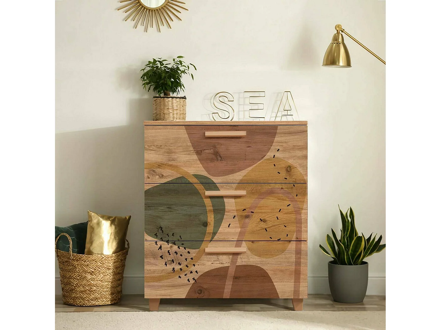 Cajonera Dpetruzz, Cómoda multiusos, Cómoda de dormitorio, Gabinete con cajones, 80x43h95 cm, Roble