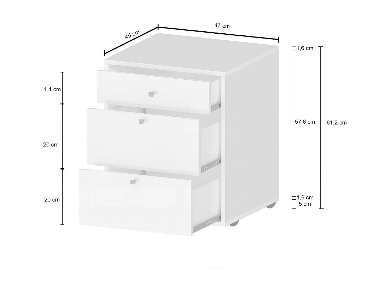 Commode Yorgos, Commode de chambre à coucher, Commode avec 3 tiroirs, 47x45h61 cm, Blanc