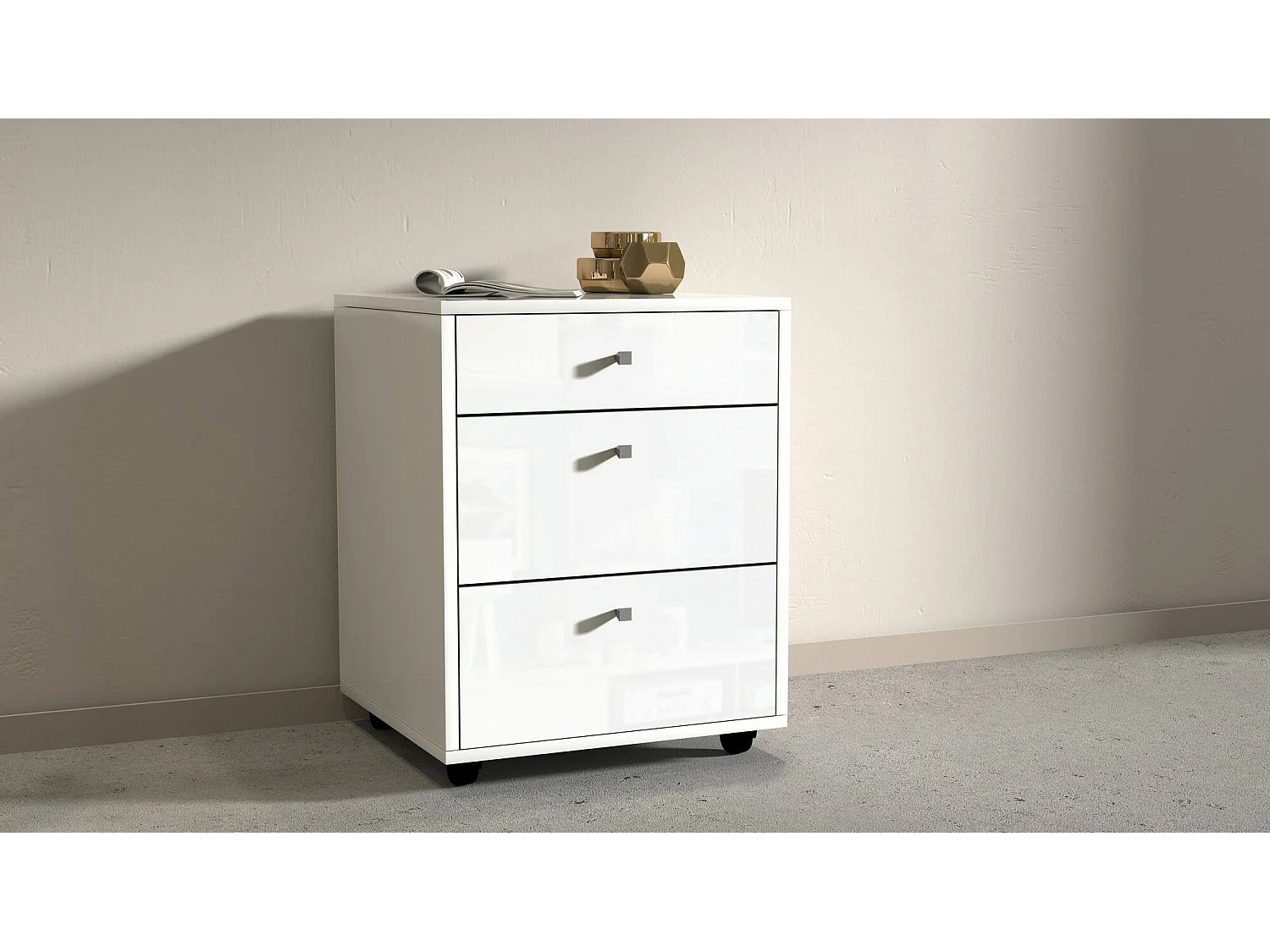 Commode Yorgos, Commode de chambre à coucher, Commode avec 3 tiroirs, 47x45h61 cm, Blanc