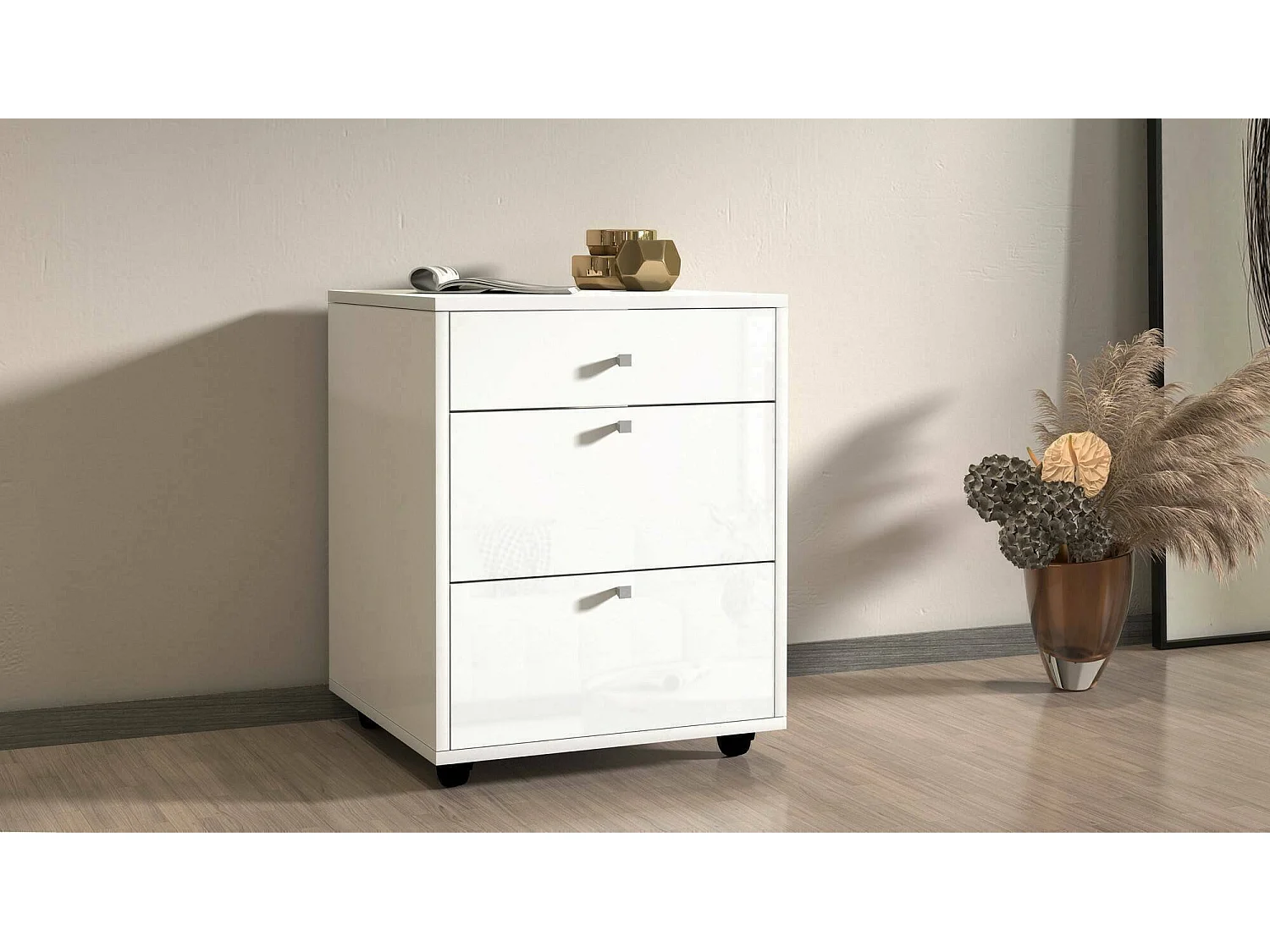 Commode Yorgos, Commode de chambre à coucher, Commode avec 3 tiroirs, 47x45h61 cm, Blanc