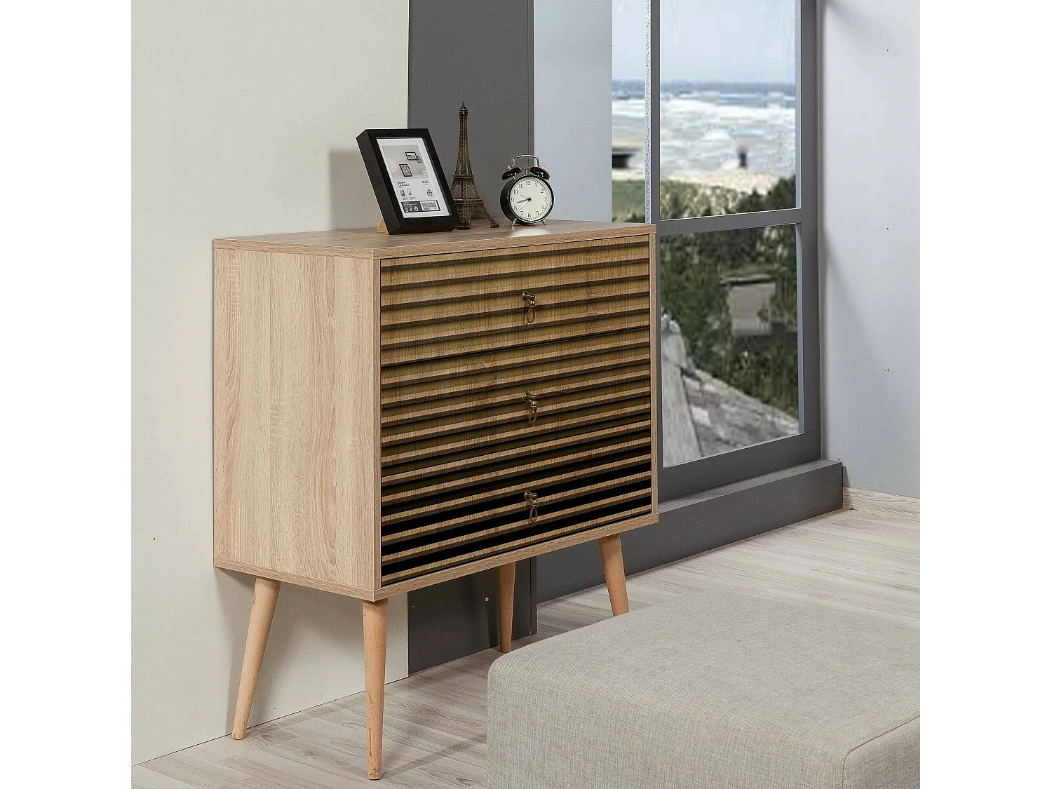 Commode Nebula, Commode polyvalente, Commode de chambre, Meuble avec tiroirs, 80x40h90 cm, Chêne