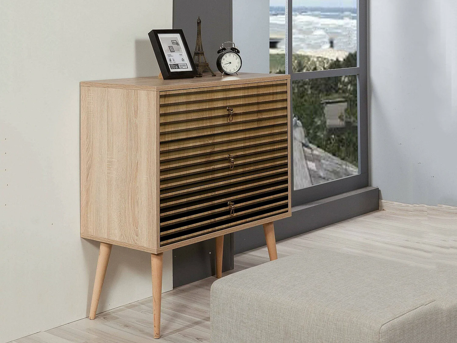 Cajonera Dparigin, Cómoda multiusos, Cómoda de dormitorio, Gabinete con cajones, 80x40h90 cm, Roble
