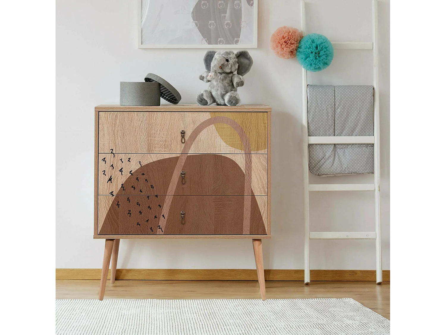 Kommode Dparigin, Mehrzweckkommode, Schlafzimmerkommode, Schrank mit Schubladen, 80x40h89 cm, Bunt