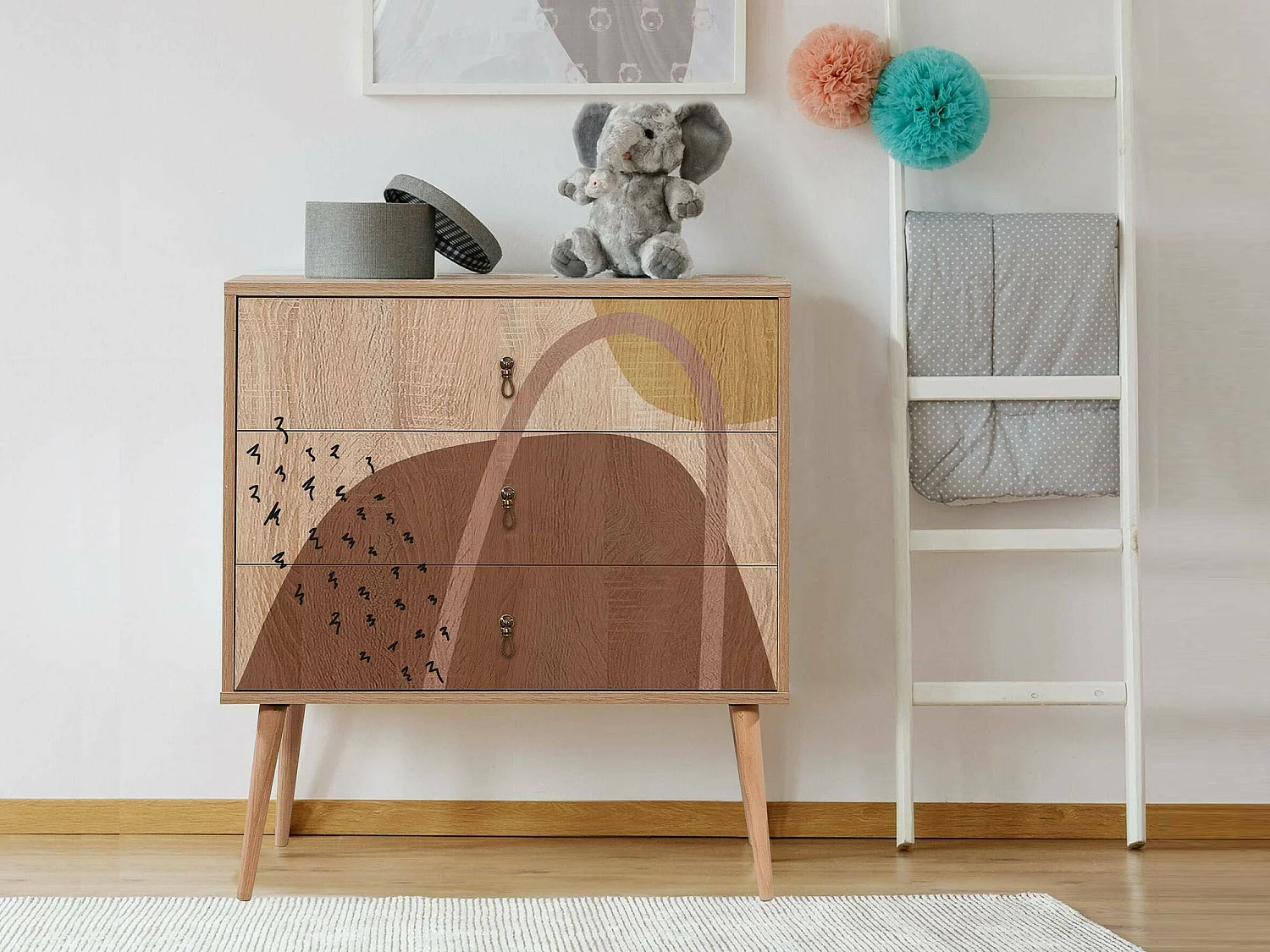 Commode Nebula, Commode polyvalente, Commode de chambre, Meuble avec tiroirs, 80x40h89 cm, Multicolore