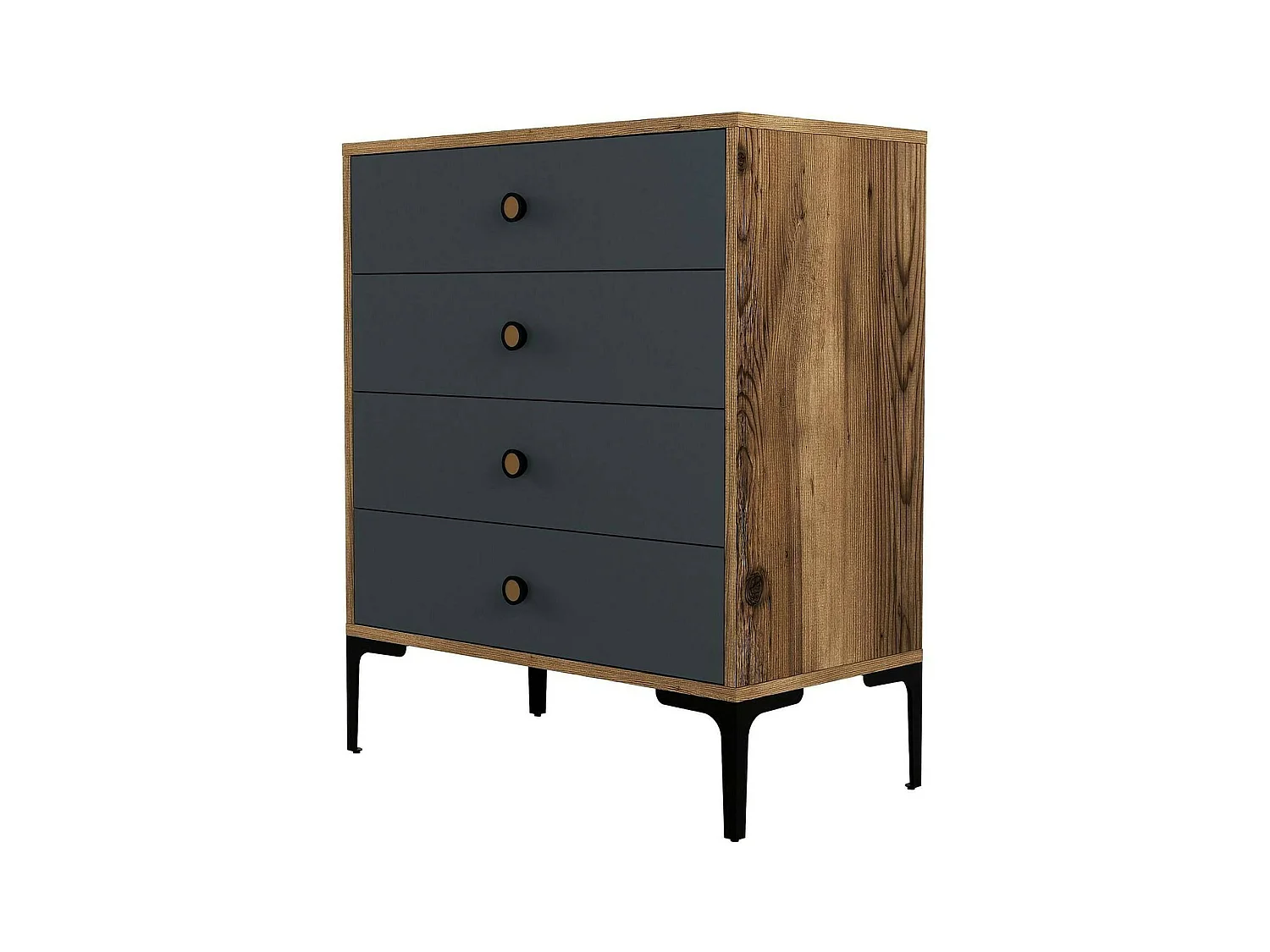 Commode Aether, Commode polyvalente, Commode de chambre, Meuble avec tiroirs, 76x40h91 cm, Noyer et Anthracite
