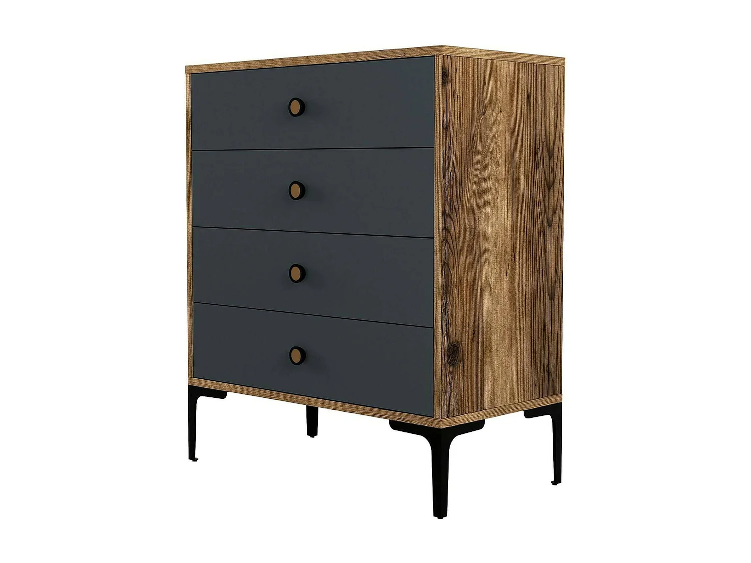 Kommode Daceitun, Mehrzweckkommode, Schlafzimmerkommode, Schrank mit Schubladen, 76x40h91 cm, Walnuss und Anthrazit