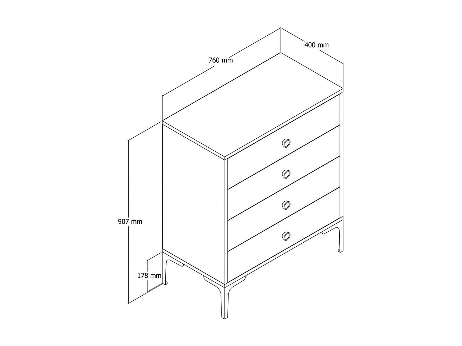 Kommode Daceitun, Mehrzweckkommode, Schlafzimmerkommode, Schrank mit Schubladen, 76x40h91 cm, Walnuss und Anthrazit