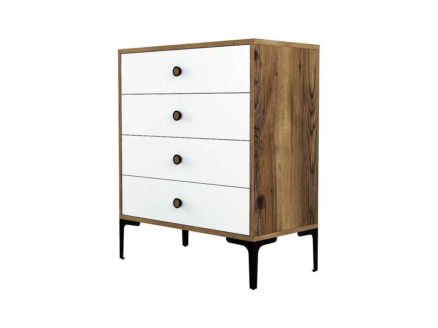 Commode Aether, Commode polyvalente, Commode de chambre, Meuble avec tiroirs, 76x40h91 cm, Noyer et Blanc