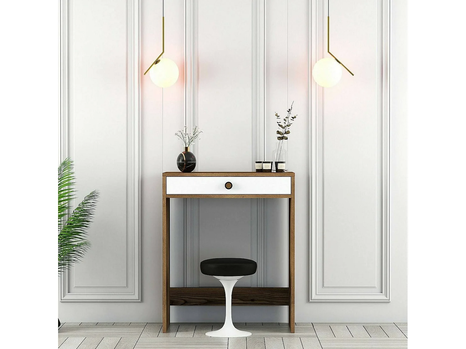 Konsolentisch Dpillo, Tisch, Eingangskonsole, Regal, 70x85 h40 cm, Walnuss und WeiÃŸ