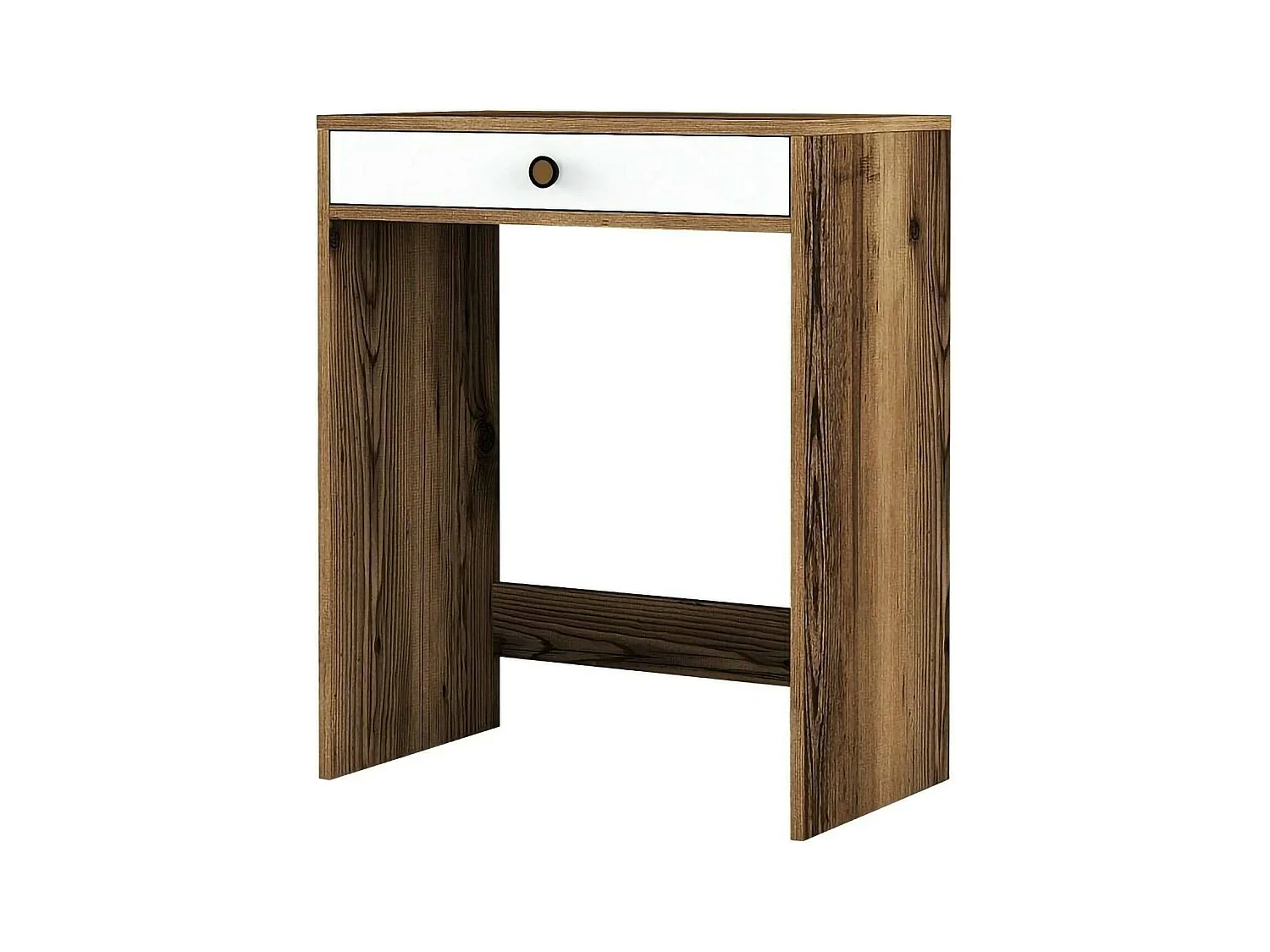 Console Solstice, Table polyvalente, Armoire de rangement, Bureau du couloir, 70x85 h40 cm, Noyer et Blanc