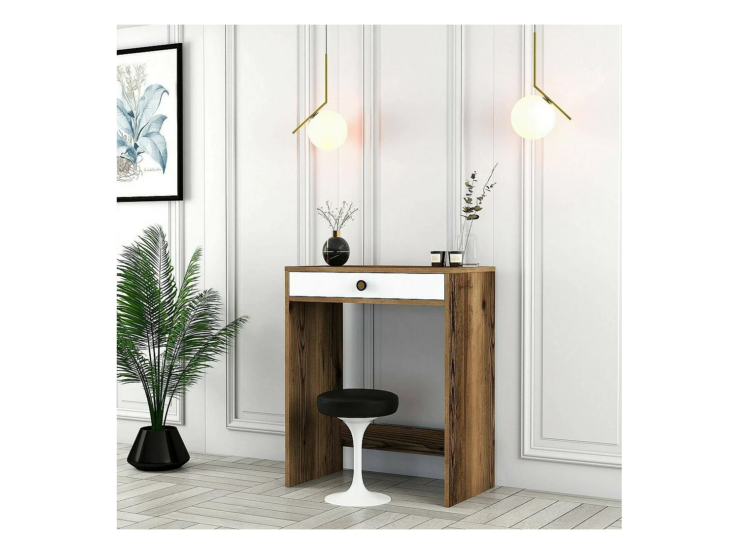 Dmora - Consolle Bedonia, 70x85h40 cm, Noce e Bianco