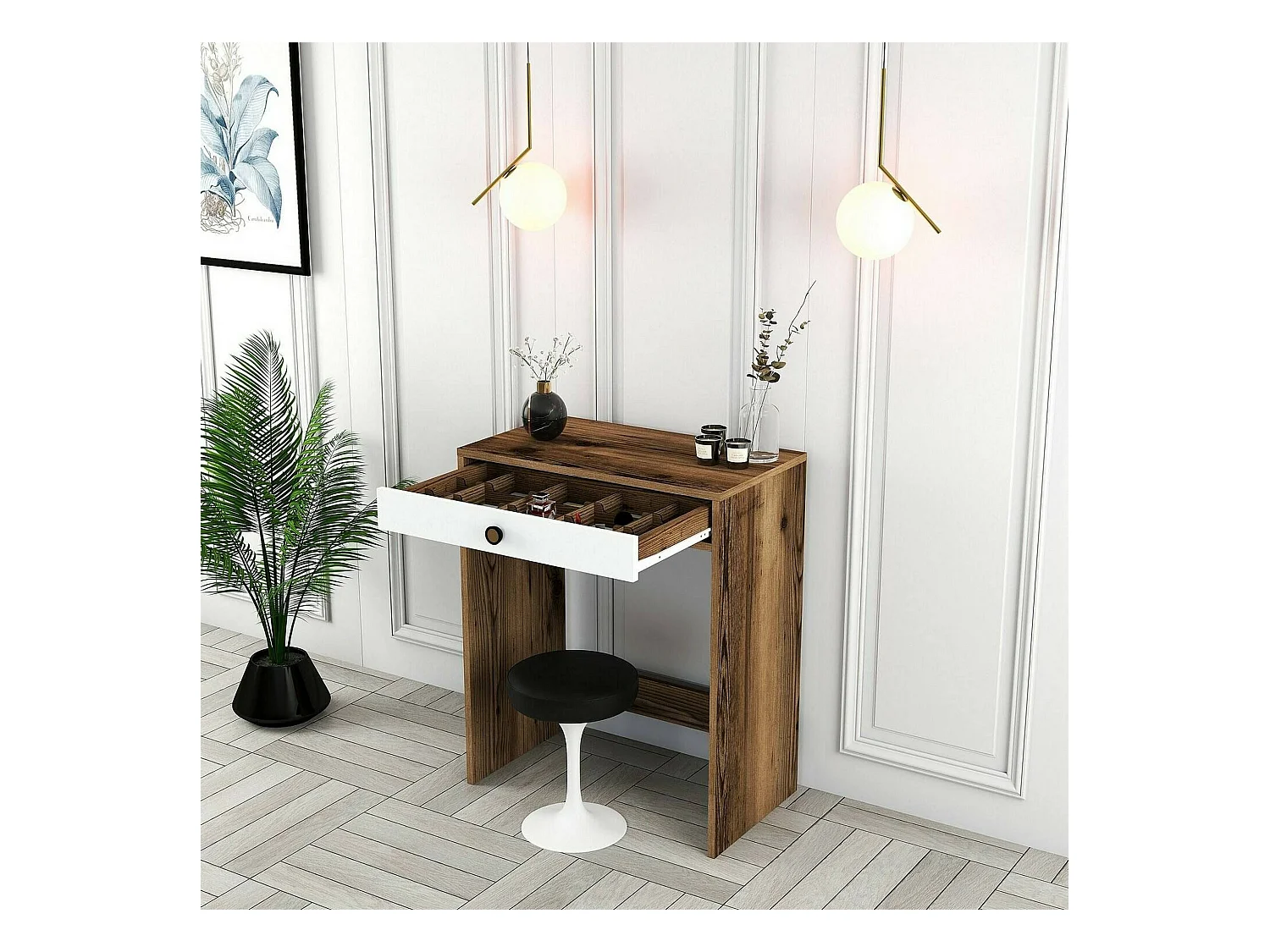 Dmora - Consolle Bedonia, 70x85h40 cm, Noce e Bianco