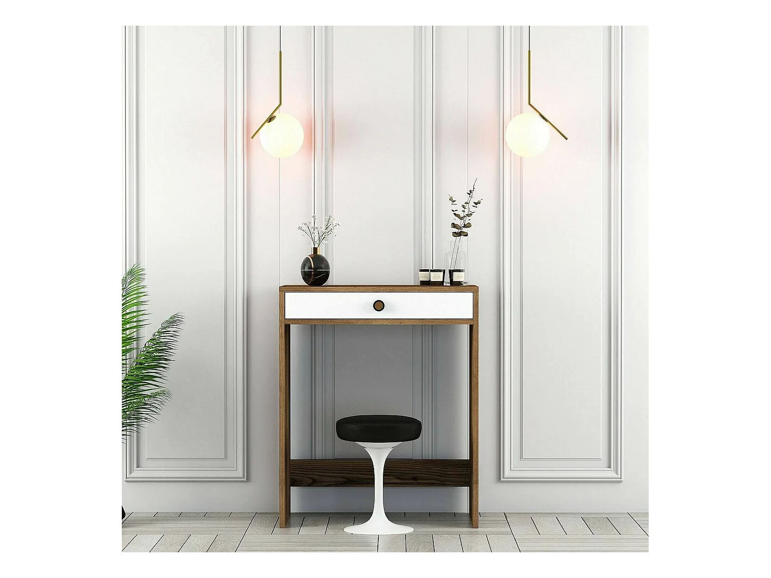 Dmora - Consolle Bedonia, 70x85h40 cm, Noce e Bianco