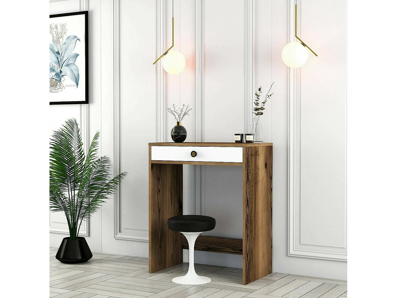 Konsolentisch Dpillo, Tisch, Eingangskonsole, Regal, 70x85 h40 cm, Walnuss und WeiÃŸ