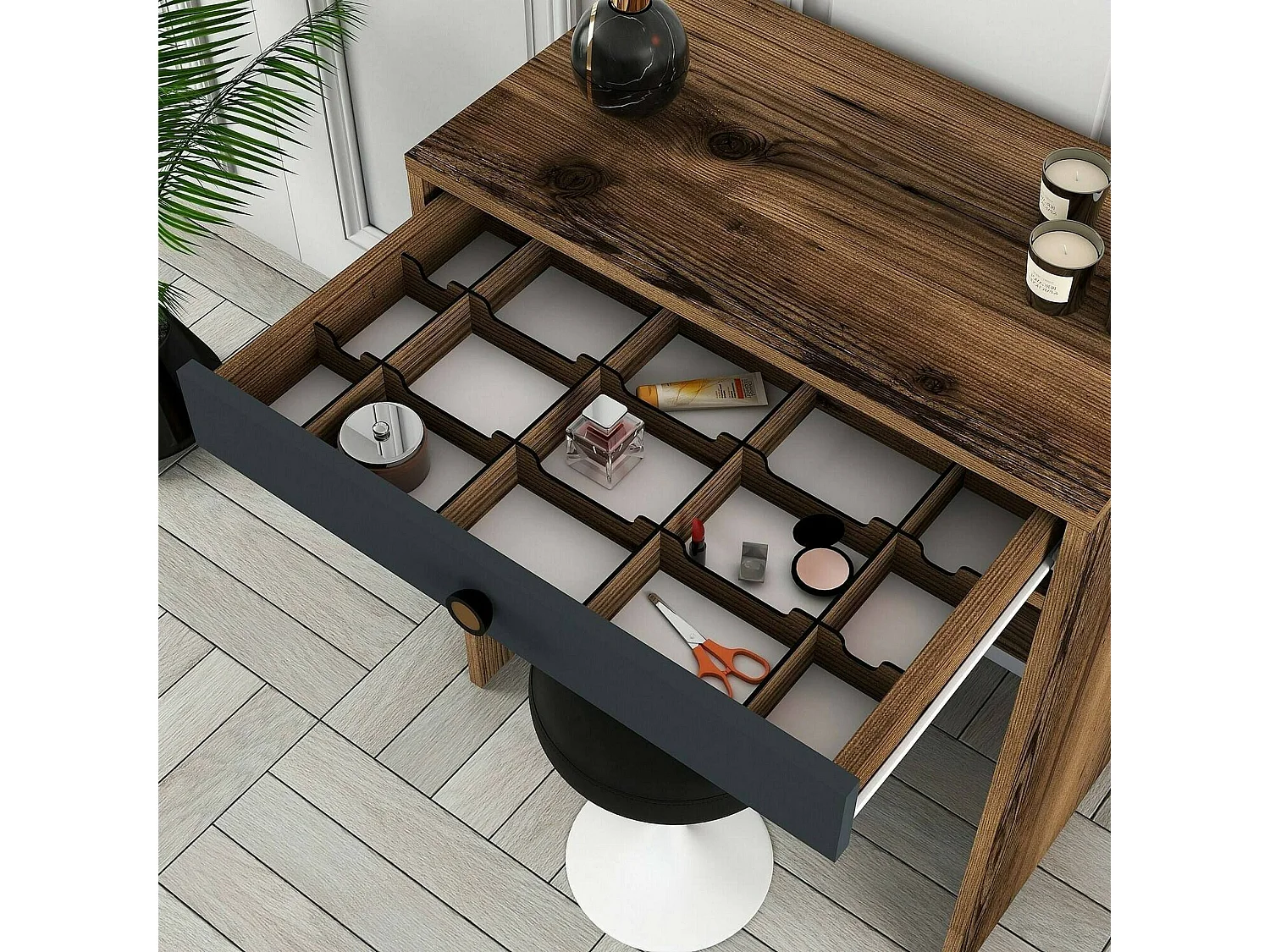 Dplacch Console, Multifunctionele Tafel, Steunkast, Gang Bureau, 70x85h40 cm, Walnoot en Antraciet