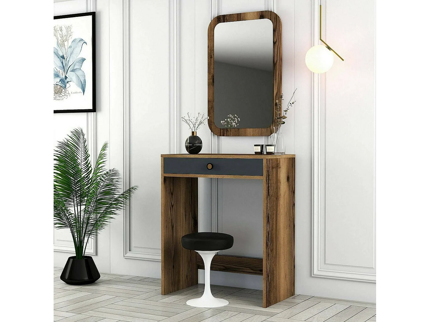 Consola Dplacch, Mesa multiusos, Gabinete de soporte, Escritorio de pasillo, 70x85 h40 cm, Nogal y Antracita