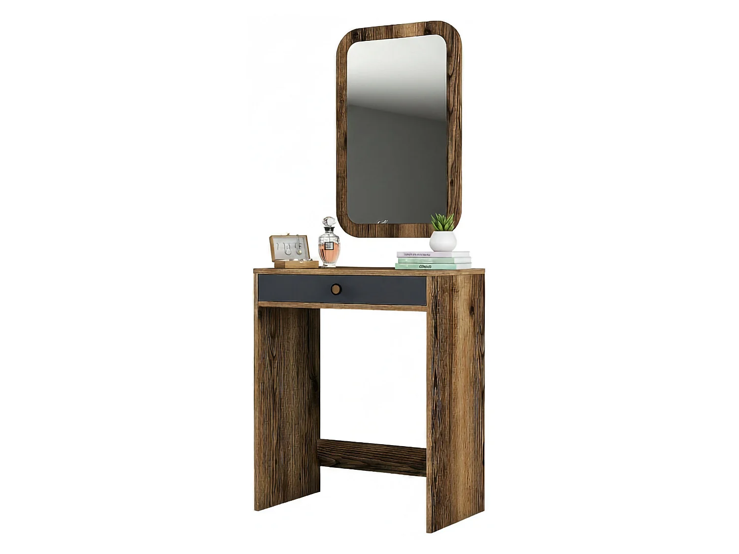 Console Ursa, Table polyvalente, Armoire de rangement, Bureau du couloir, 70x85 h40 cm, Noyer et Anthracite