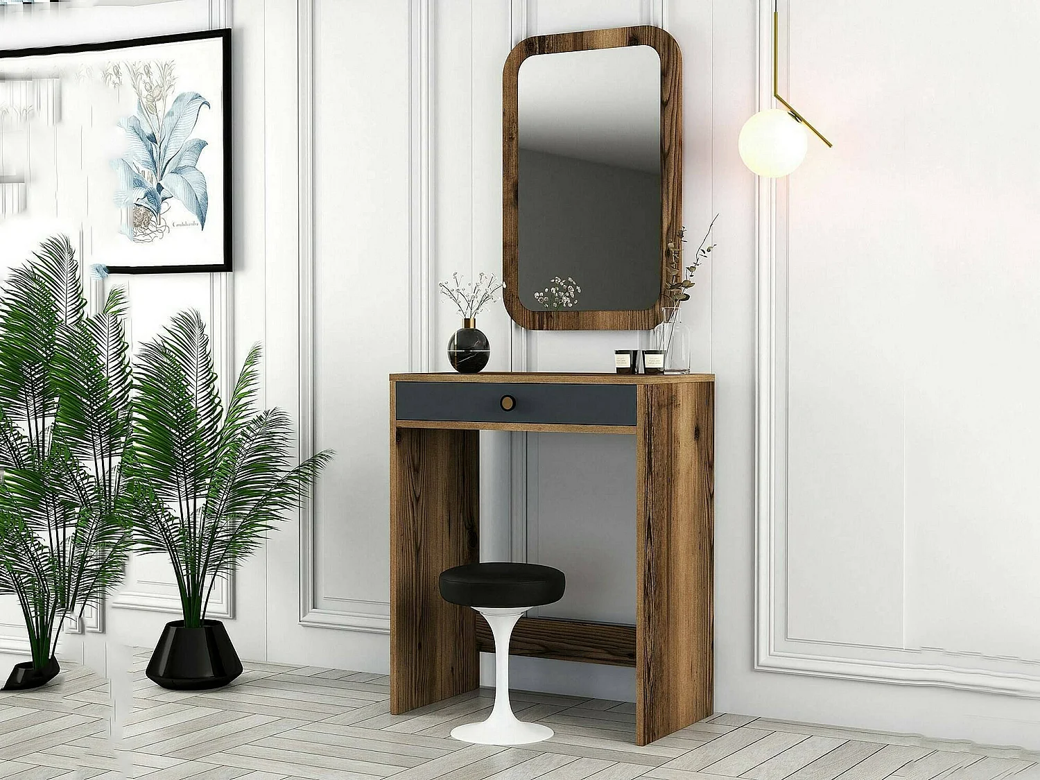 Dplacch Console, Multifunctionele Tafel, Steunkast, Gang Bureau, 70x85h40 cm, Walnoot en Antraciet