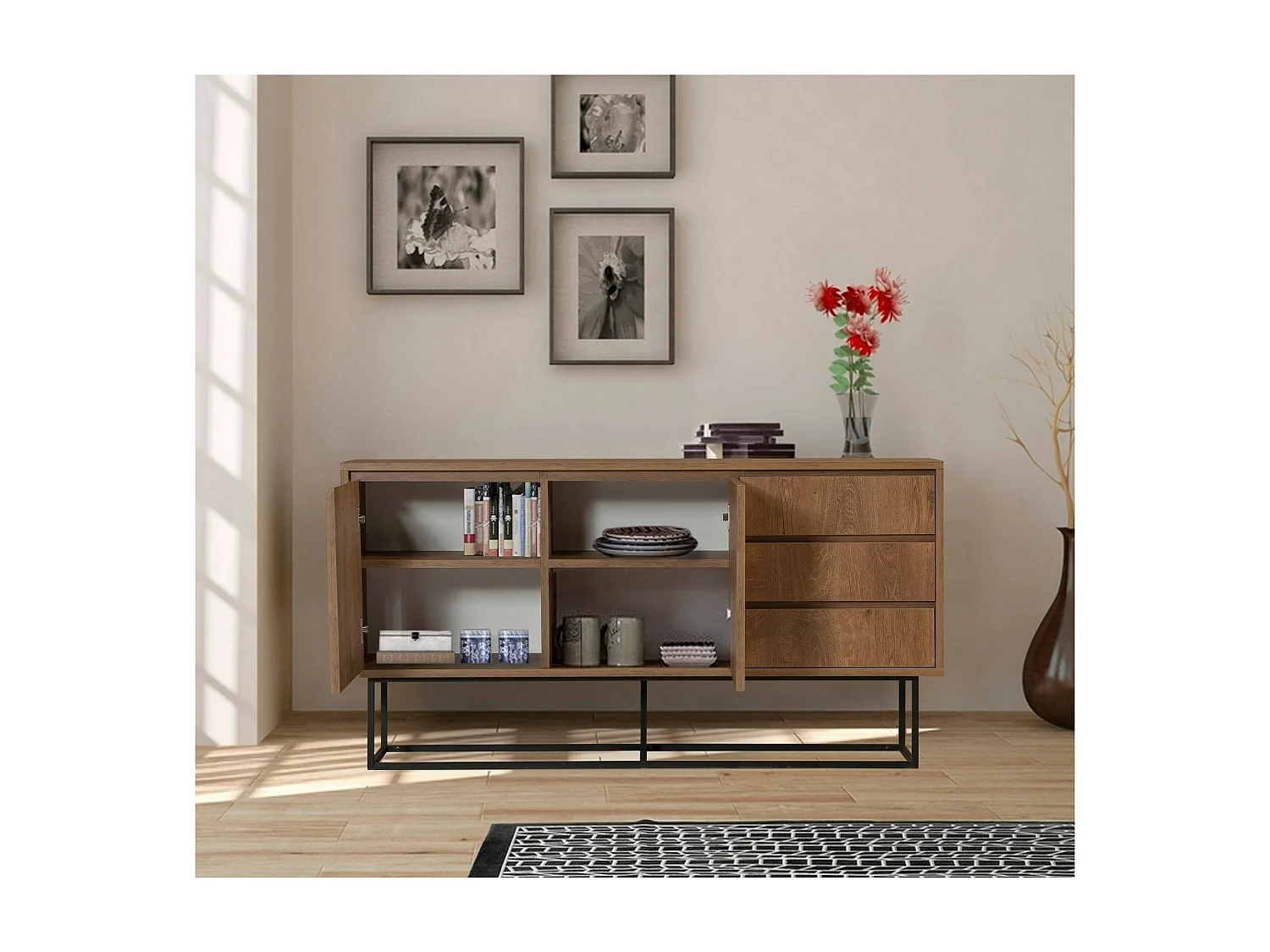 Dmora - Consolle Kuwait, 140x36h72 cm, Noce e Nero