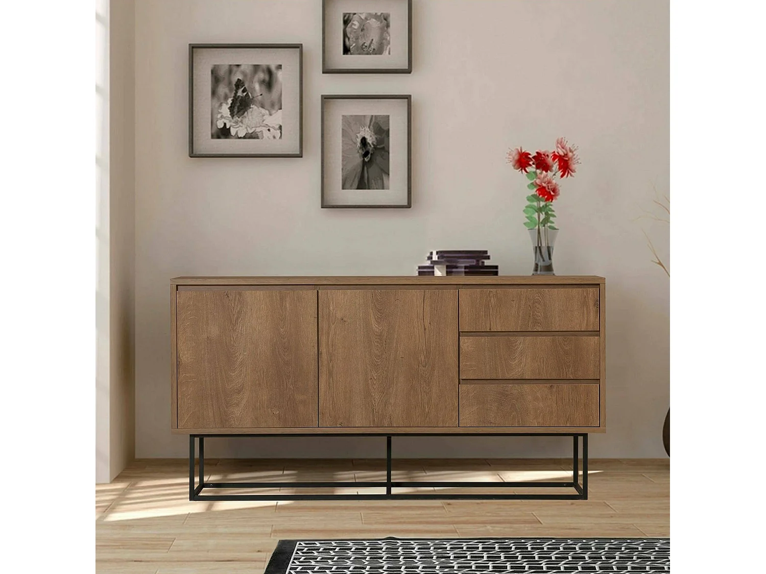 Dicesar Console, Multifunctionele Tafel, Steunkast, Gang Bureau, 140x36h72 cm, Walnoot en Zwart