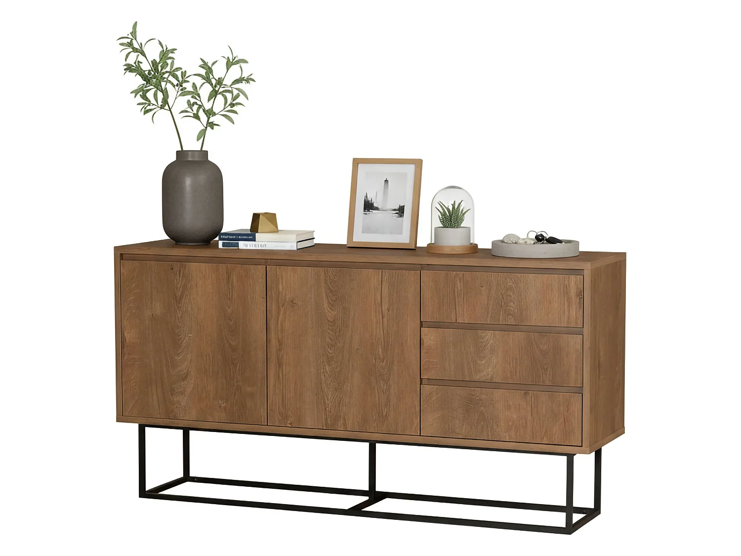 Console Alsafi, Table polyvalente, Armoire de rangement, Bureau du couloir, 140x36 h72 cm, Noyer et Noir