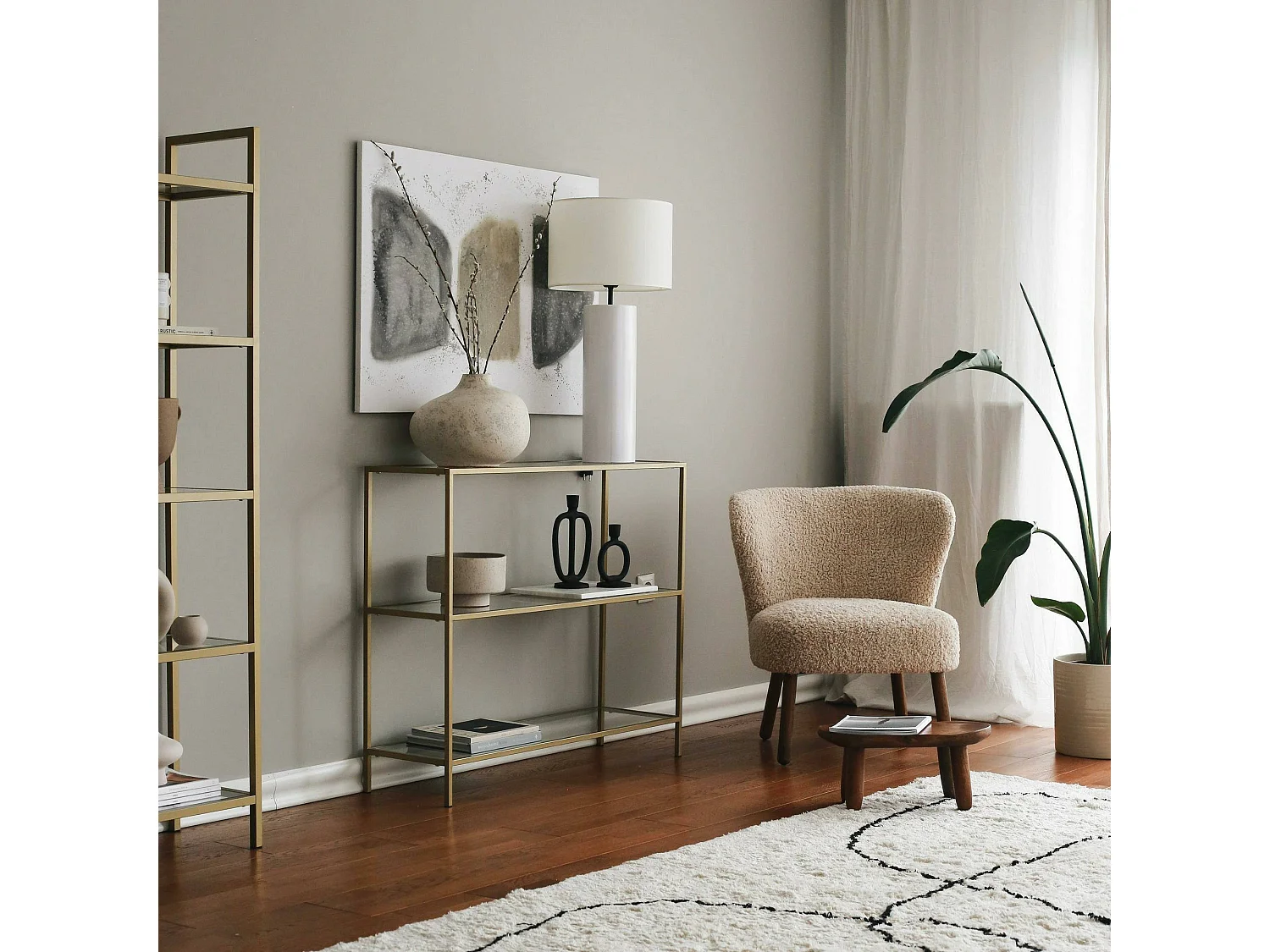 Console Elara, Table polyvalente, Armoire de rangement, Bureau du couloir, 100x30 h85 cm, Or