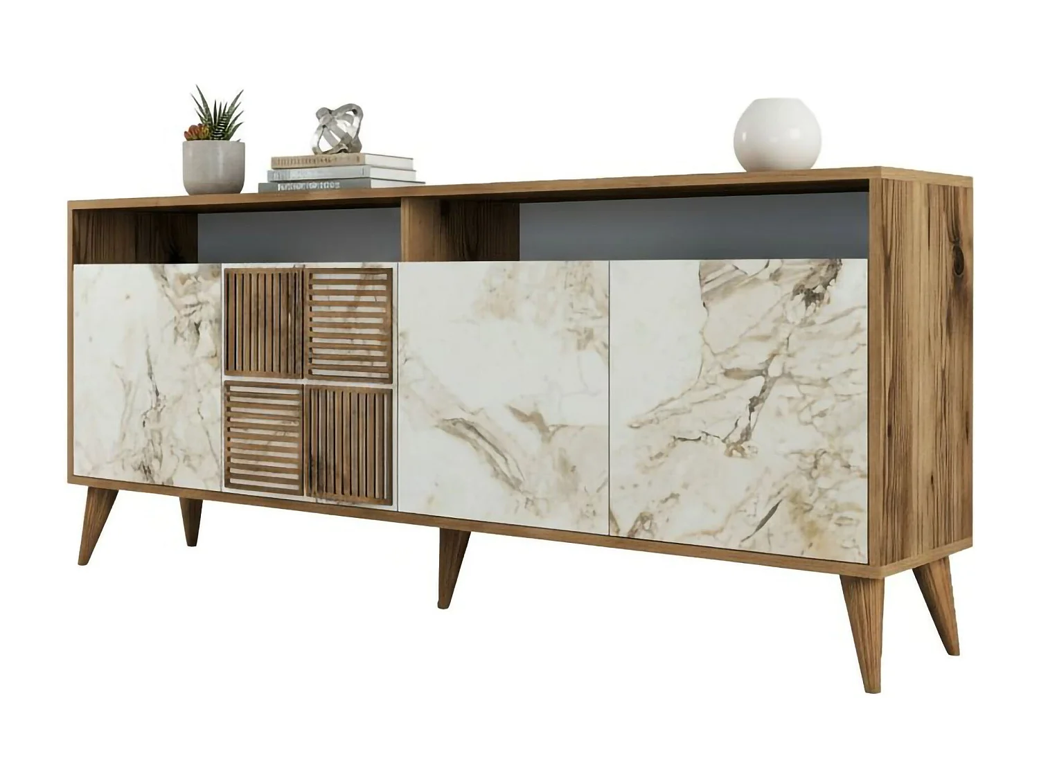 Credenza Jole, 2 Ripiani, 35x180x78.6h cm Marrone Noce, Madia