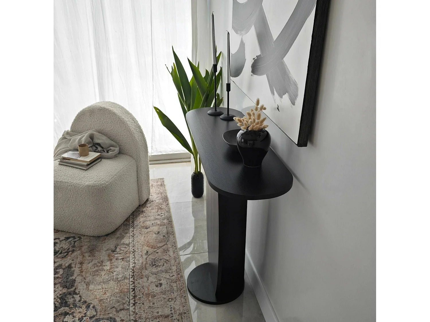 Console Toliman, Table polyvalente, Armoire de rangement, Bureau du couloir, 100x30 h81 cm, Anthracite