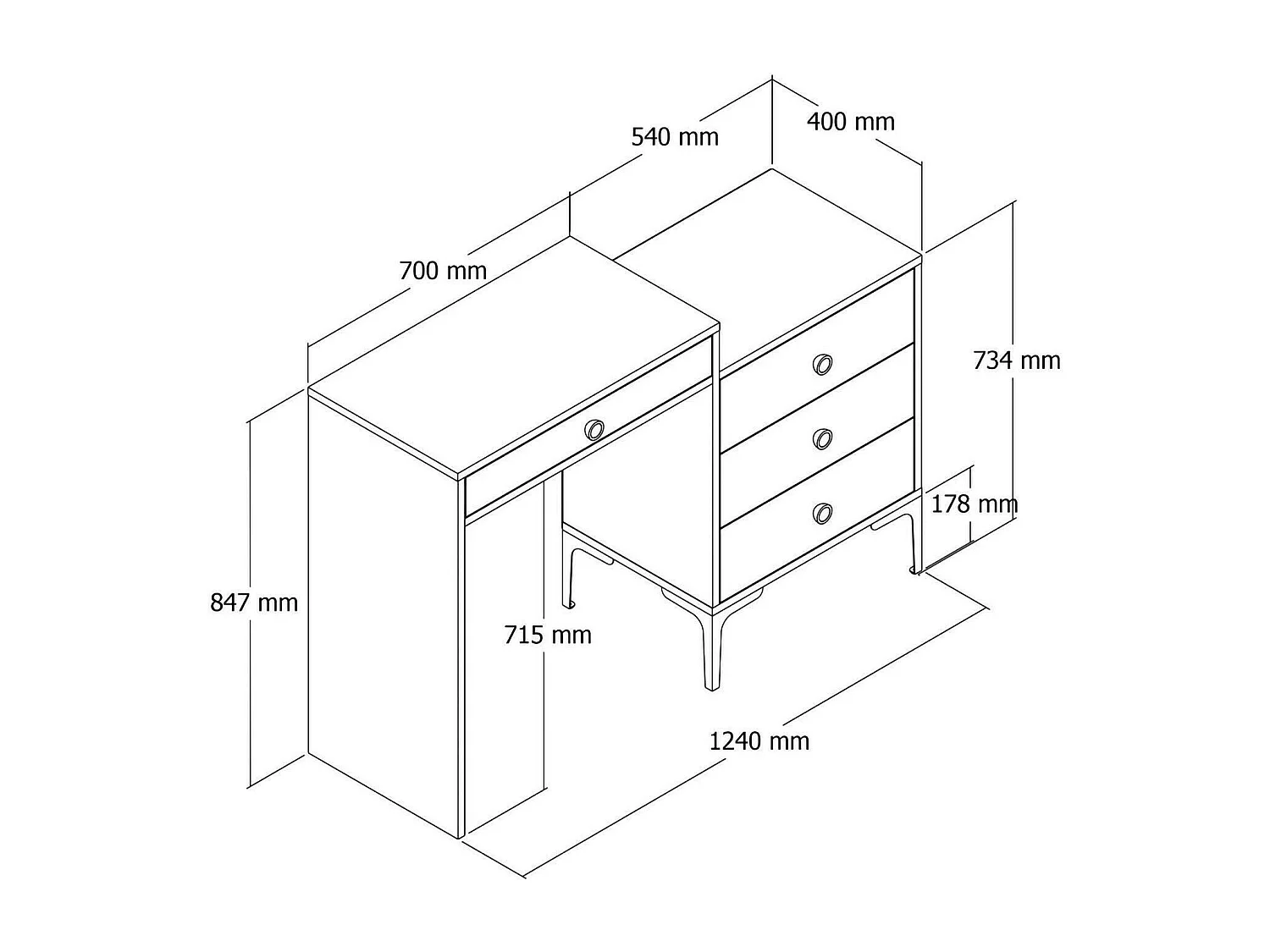 Console Lyra, Table polyvalente, Armoire de rangement, Bureau du couloir, 124x40 h85 cm, Noyer et Anthracite
