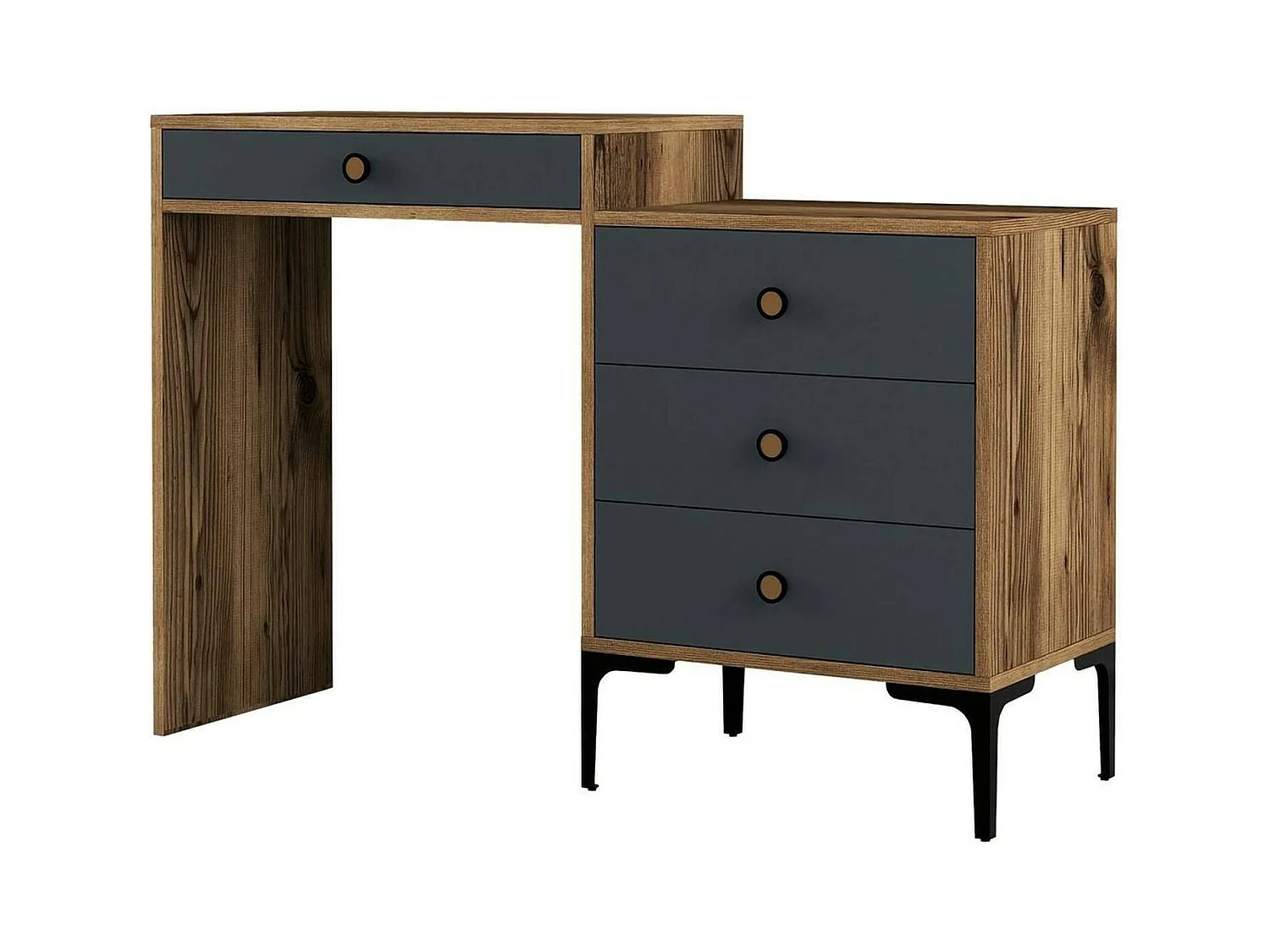 Consola Dmuntean, Mesa multiusos, Gabinete de soporte, Escritorio de pasillo, 124x40 h85 cm, Nogal y Antracita