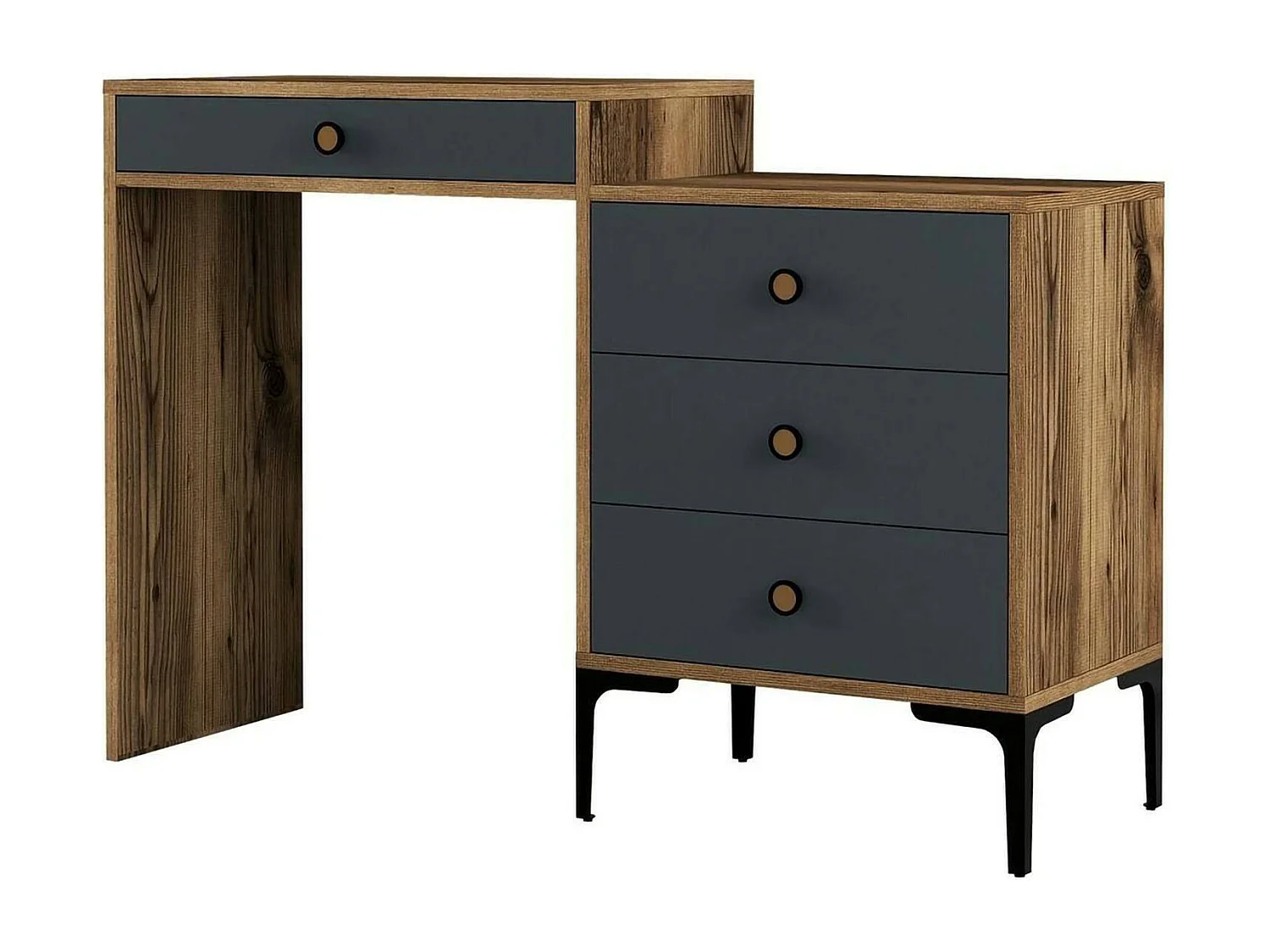 Consola Dmuntean, Mesa multiusos, Gabinete de soporte, Escritorio de pasillo, 124x40 h85 cm, Nogal y Antracita