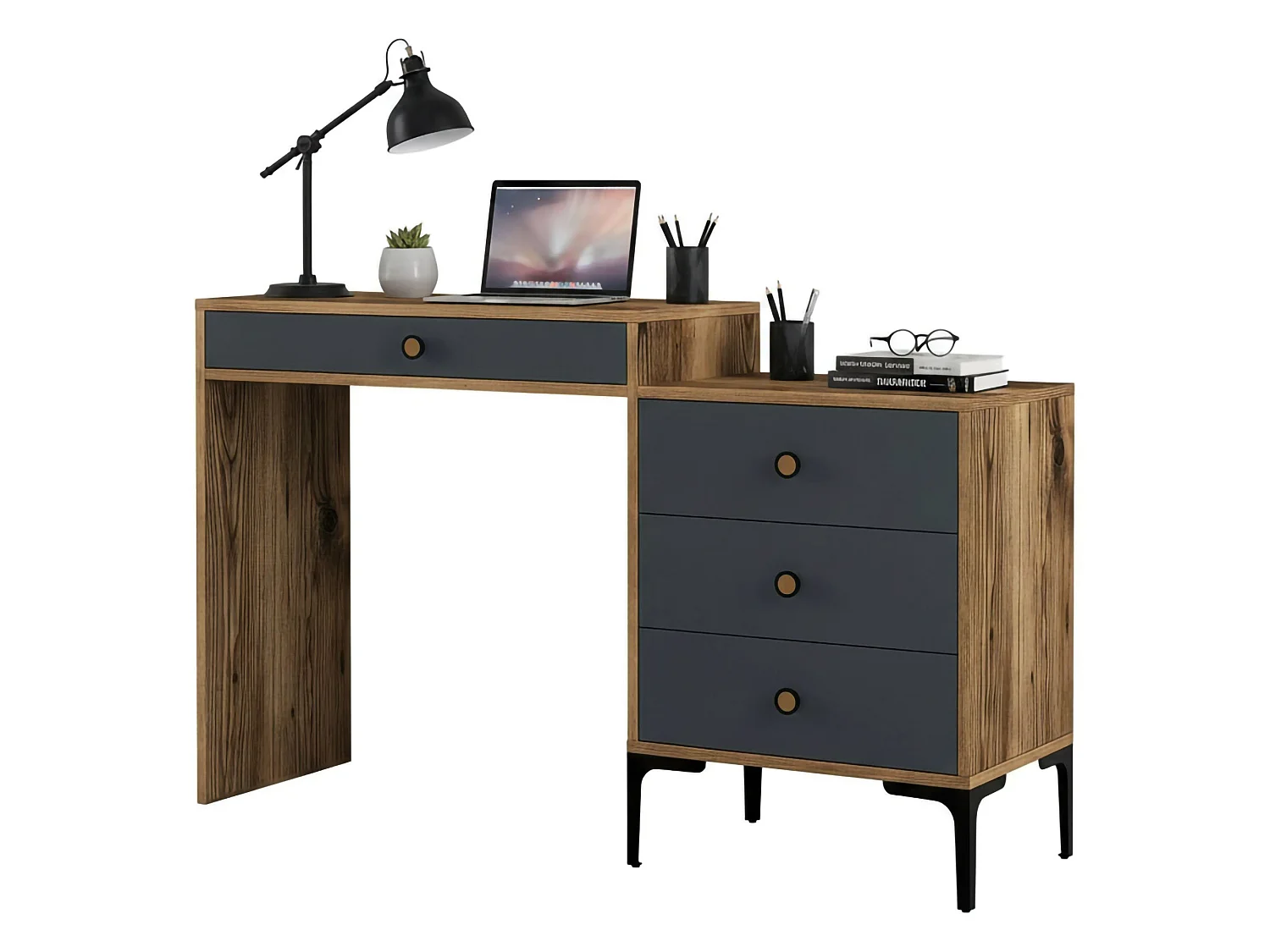 Dmuntean console, Multifunctionele tafel, Steunkast, Gangbureau, 124x40h85 cm, Walnoot en Antraciet