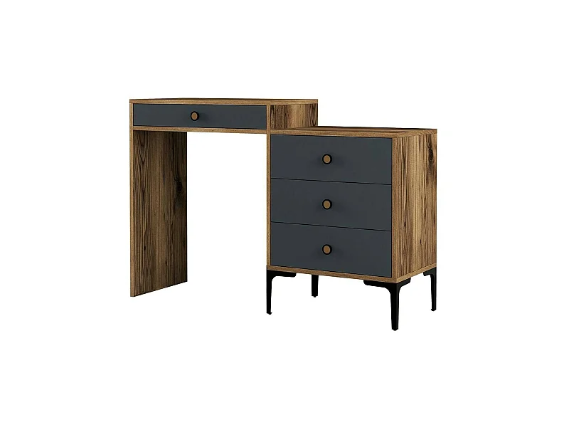Console Lyra, Table polyvalente, Armoire de rangement, Bureau du couloir, 124x40 h85 cm, Noyer et Anthracite
