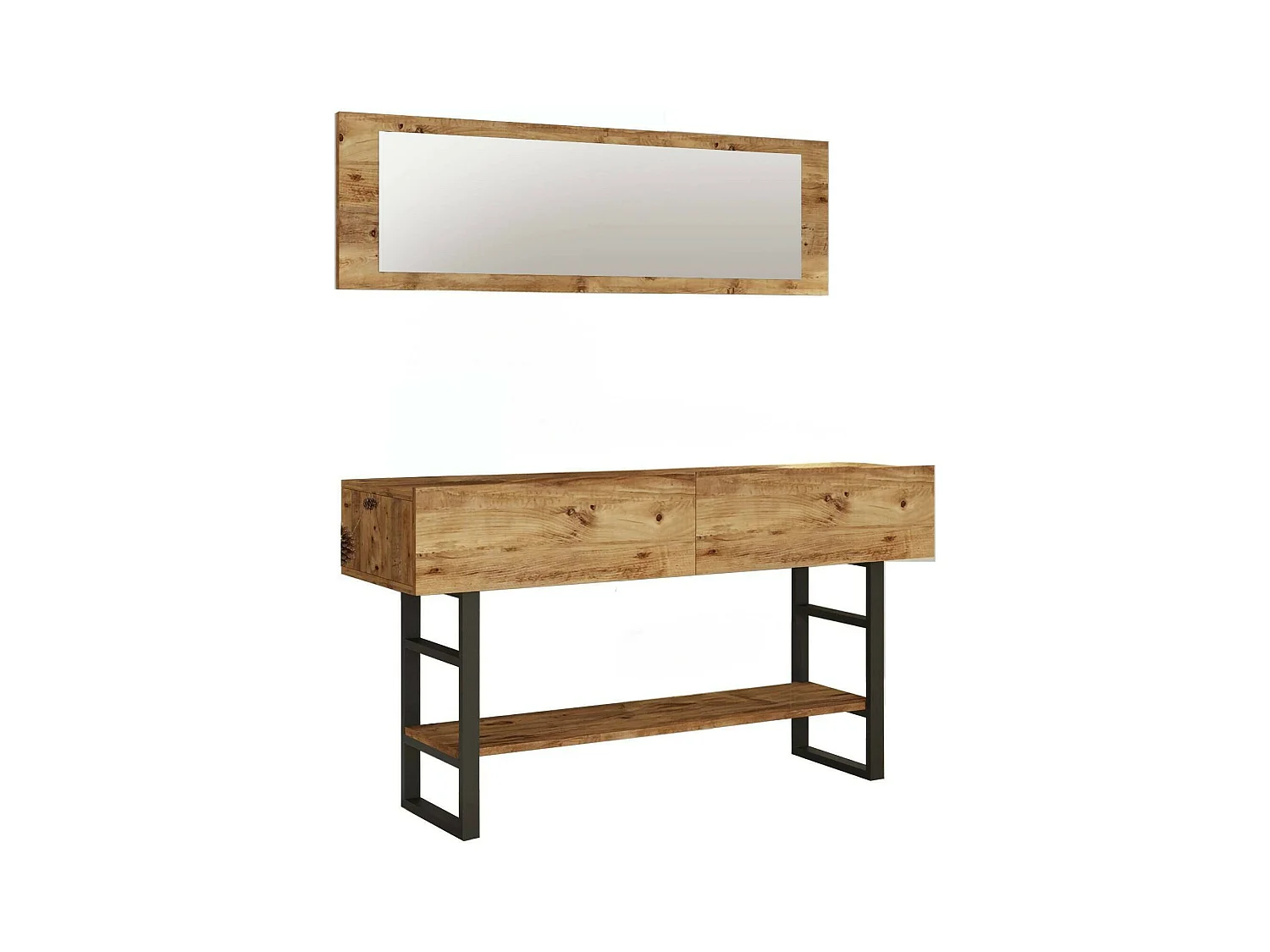 Console Helene, Table polyvalente, Armoire de rangement, Bureau du couloir, 139x43 h76 cm, Chêne