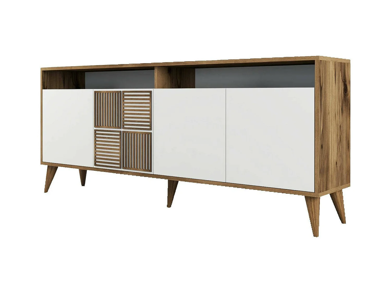 Dpogg console, Multifunctionele tafel, Steunkast, Gangbureau, 180x35h79 cm, Walnoot en Wit