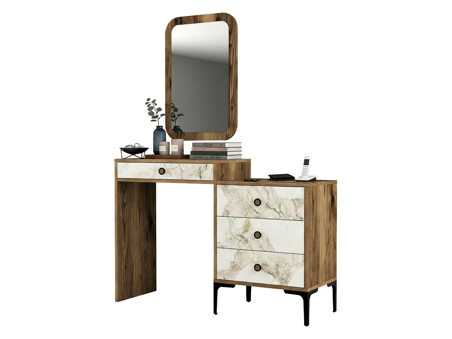 Console Nova, Table polyvalente, Armoire de rangement, Bureau du couloir, 124x40 h85 cm, Noyer et Blanc