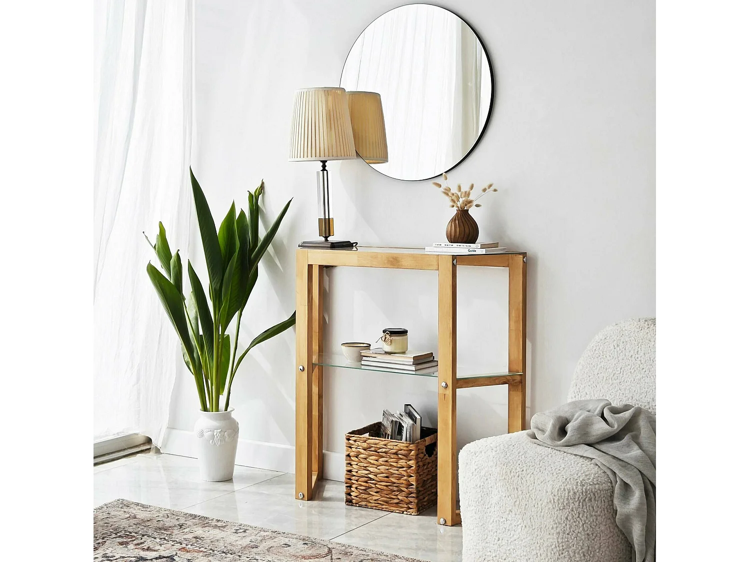 Console Euphoria, Table polyvalente, Armoire de rangement, Bureau du couloir, 85x31 h85 cm, Chêne